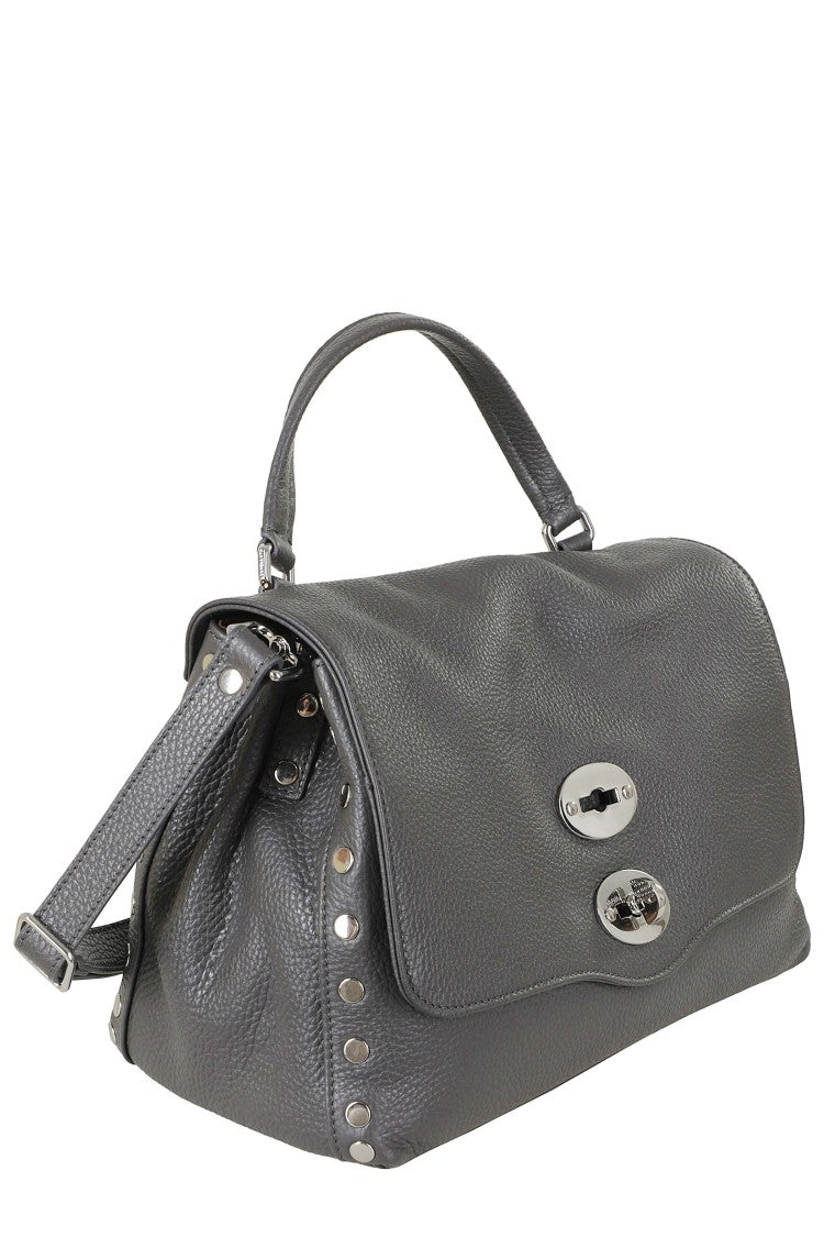 Zanellato Grey Vulcano Postina Daily Small Roll Clasp Leather Shoulder Bag