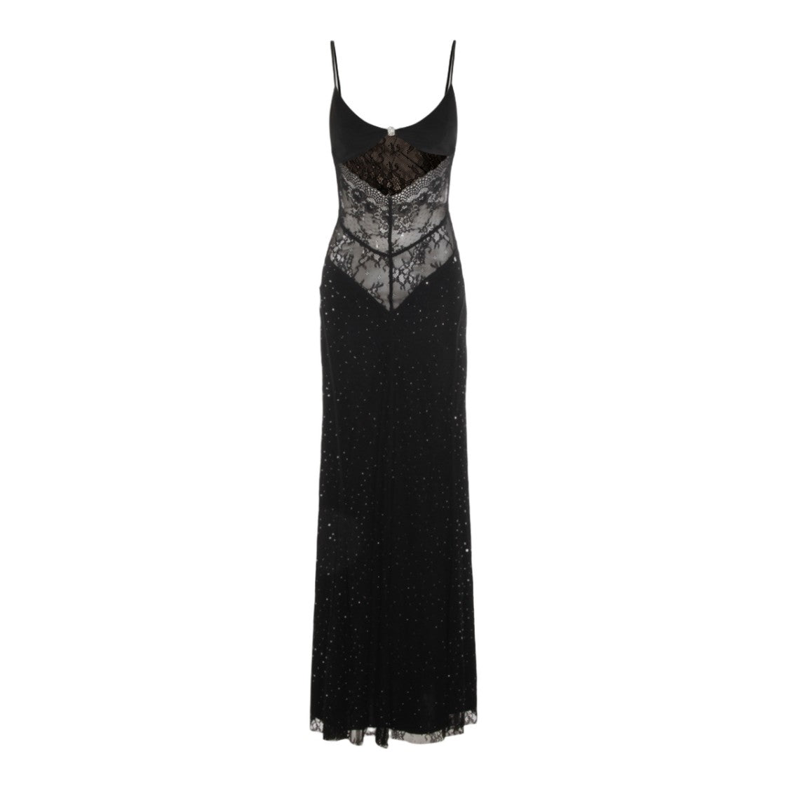 Nissa Fitted Black Maxi Dress With Lace Panels