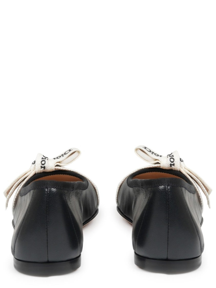 Dior J'adior Leather Fabric Bow Ballet Flats