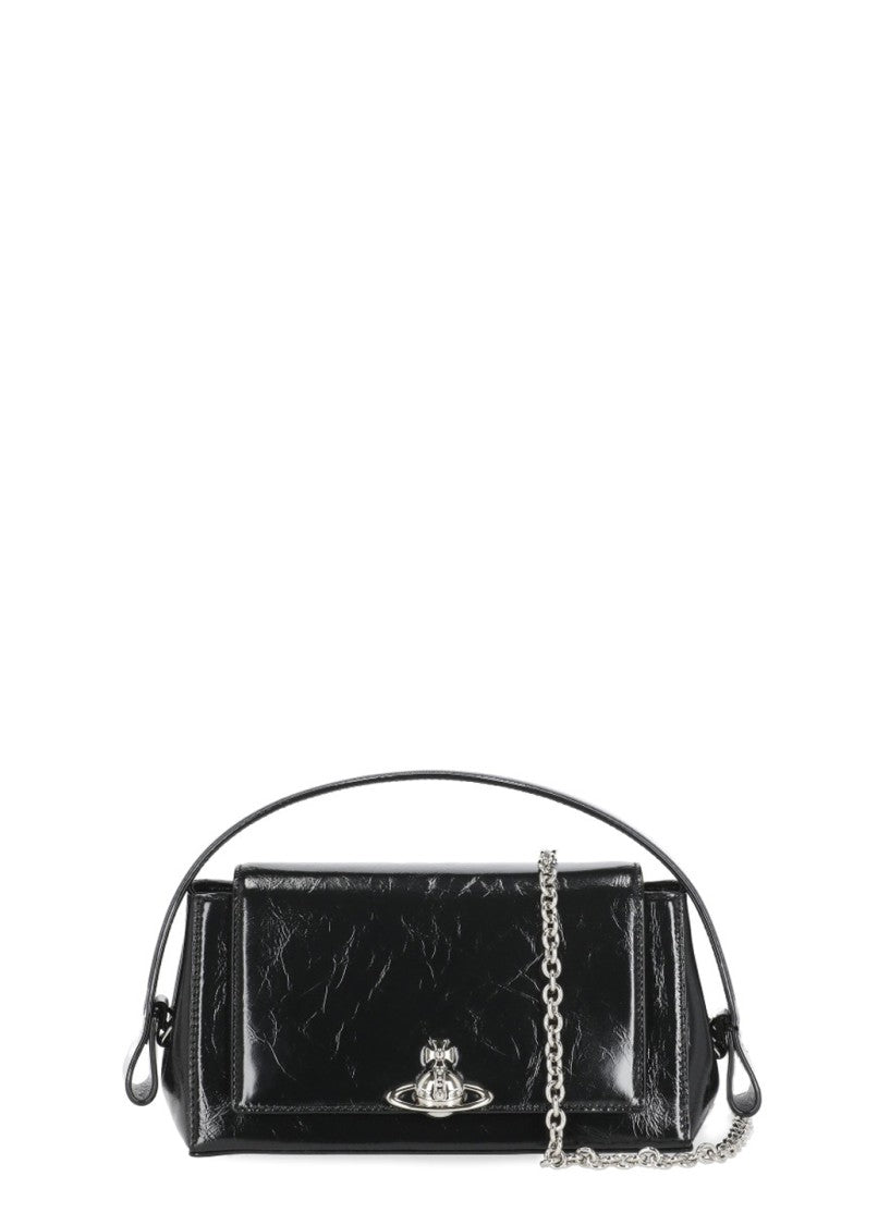Vivienne Westwood Black Glossy Patent Leather Orb Logo Shoulder Bag