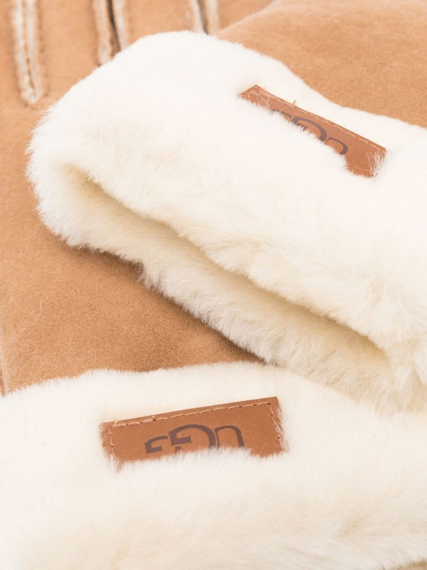 Ugg Brown Shearling-Cuff Soft Suede Gloves