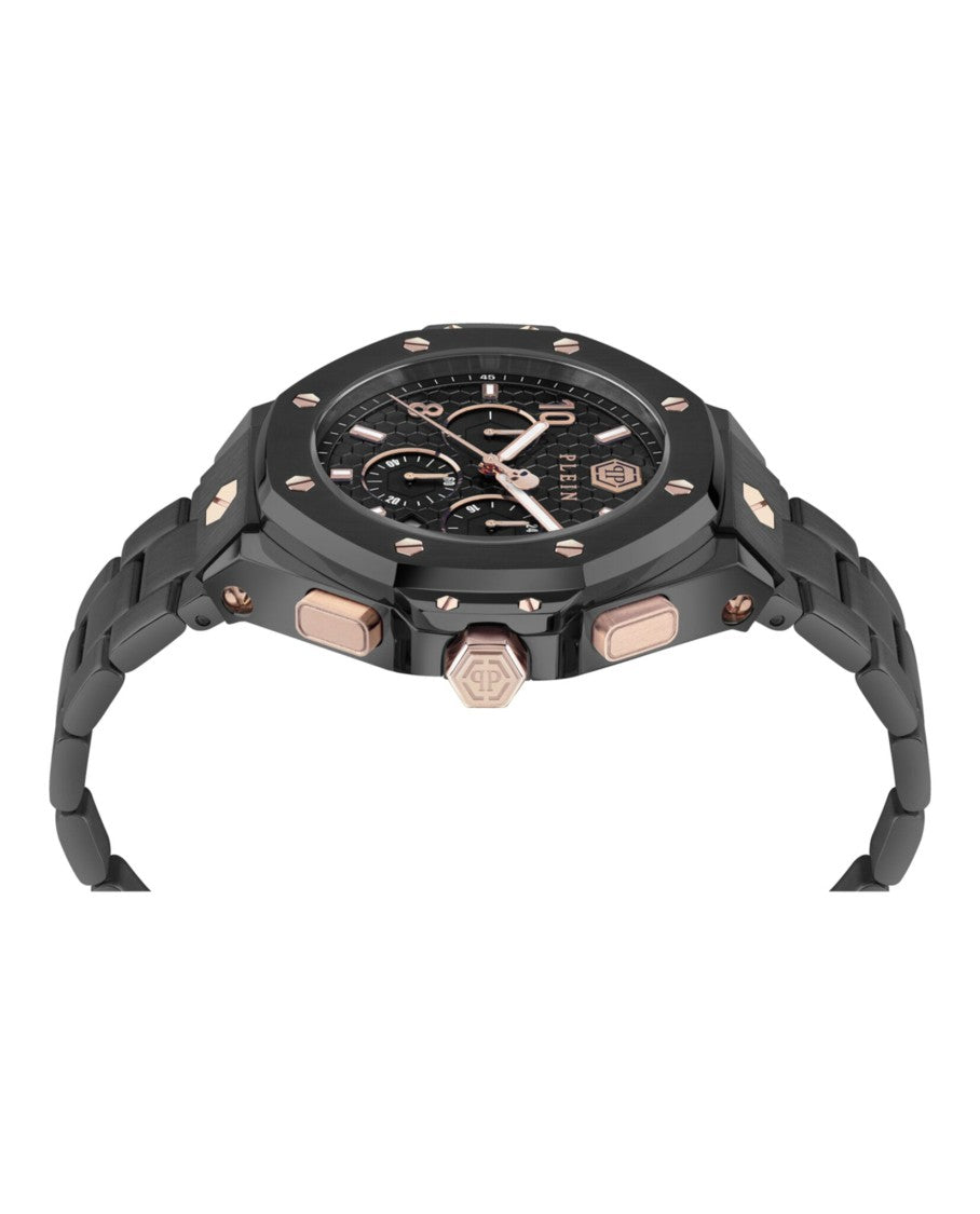 Philipp Plein Chronograph Royal Bracelet Watch With Black Guilloche Dial