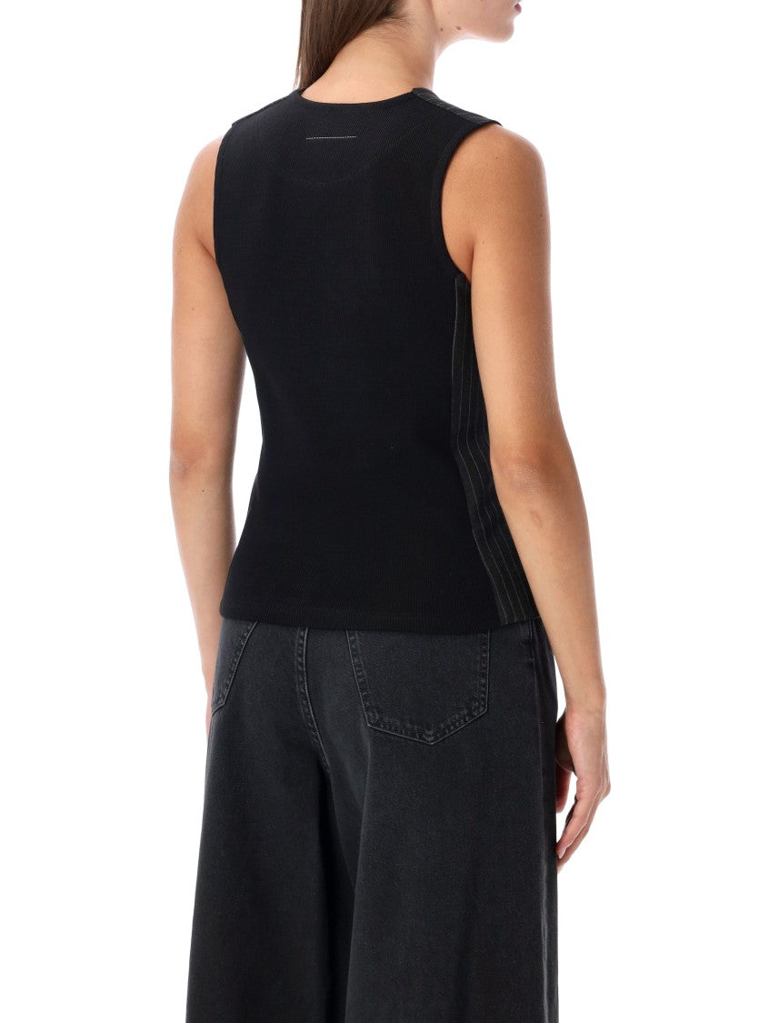 Mm6 By Maison Margiela Tailored Pinstripe Vest With Contrasting Knit Back
