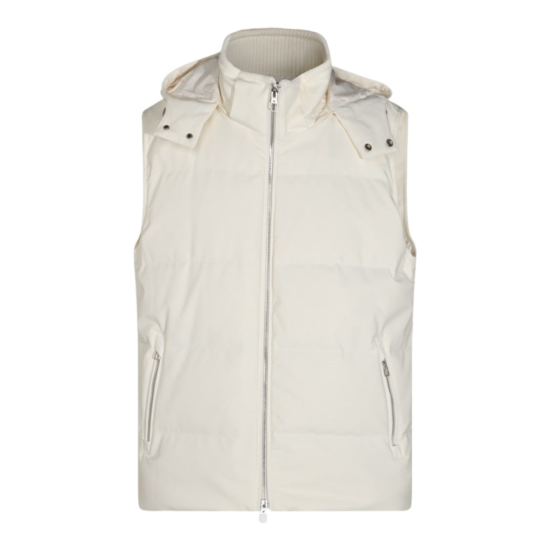 Montecore White Sleeveless High Collar Hooded Coat