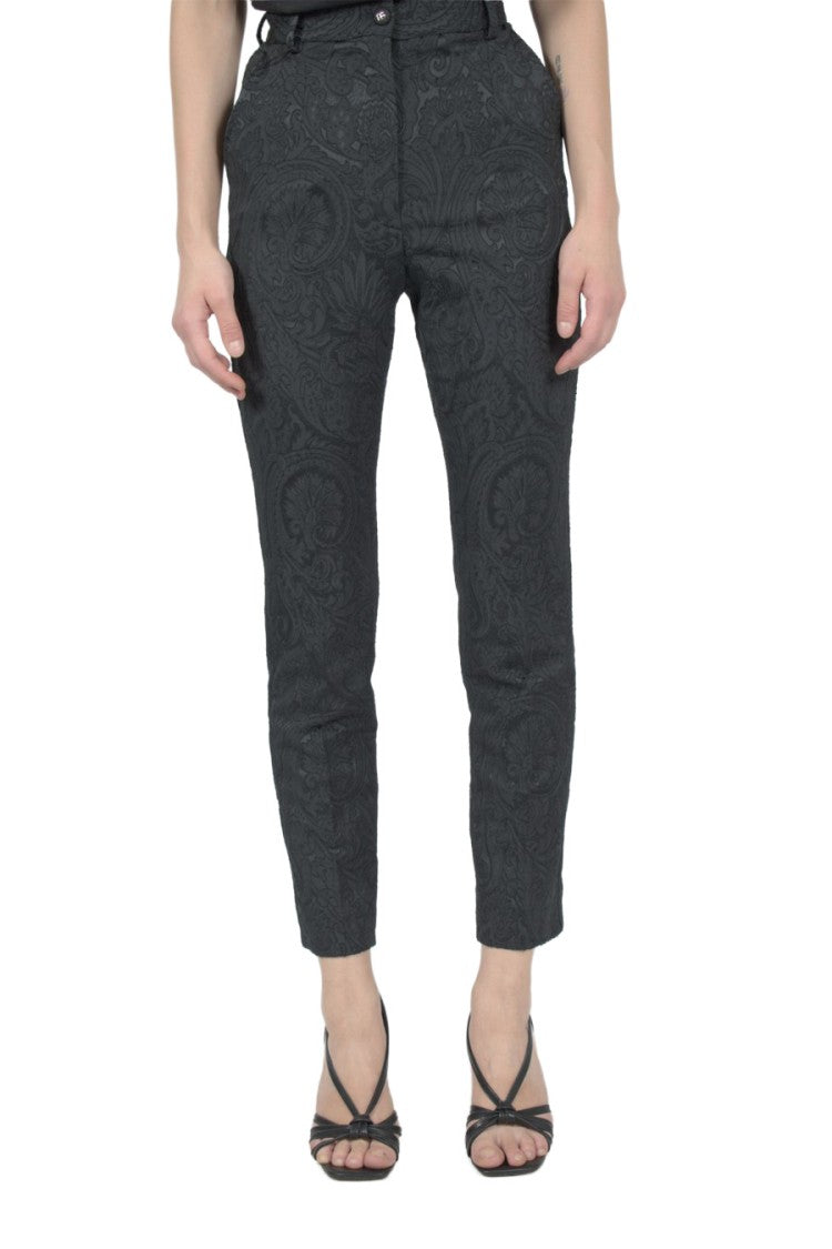 Dolce & Gabbana Black Polyester-Polyamide Jacquard Cropped Trousers