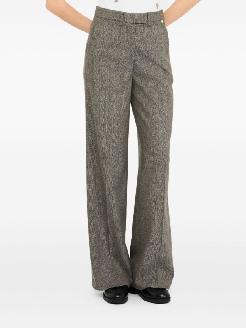 Liu Jo Tailored Wide-Leg Trousers With Subtle Herringbone Pattern