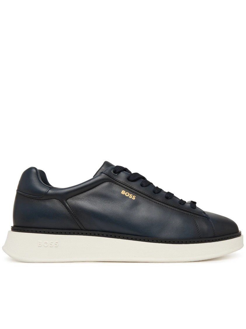 Hugo Boss Navy Smooth Leather White Sole Sneakers