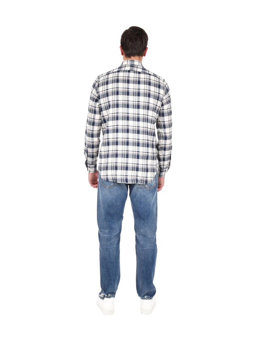 Boglioli Blue And White Check Pattern Long-Sleeved Shirt