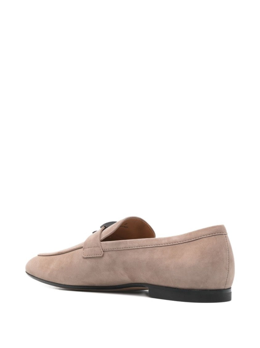 Tod's Brown Calf Suede T-Plaque Almond Flats