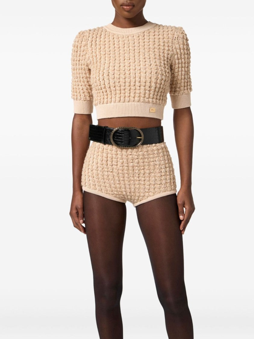 Elisabetta Franchi Textured Black Calf Leather Belt