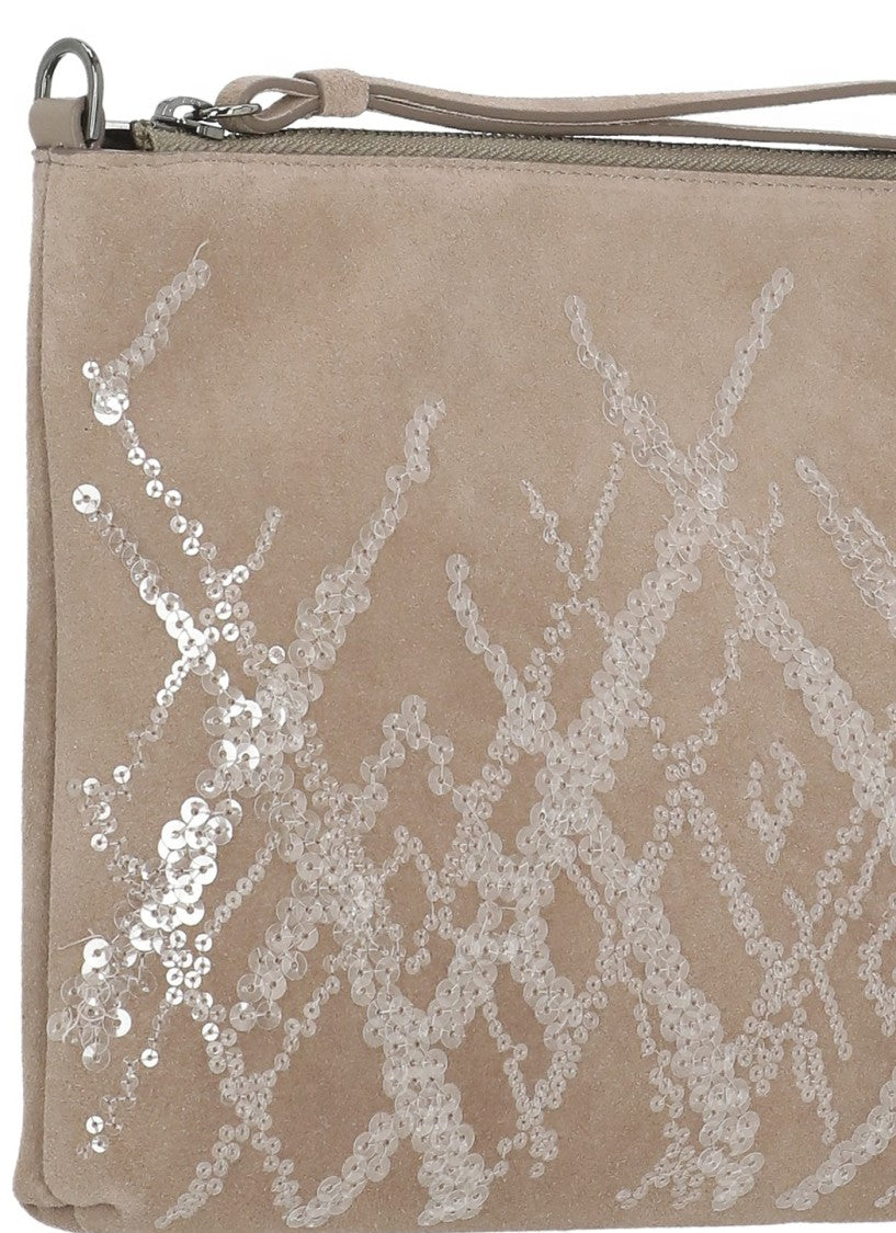 Panicale Rectangular Leather Pochette With Sequins Detailing