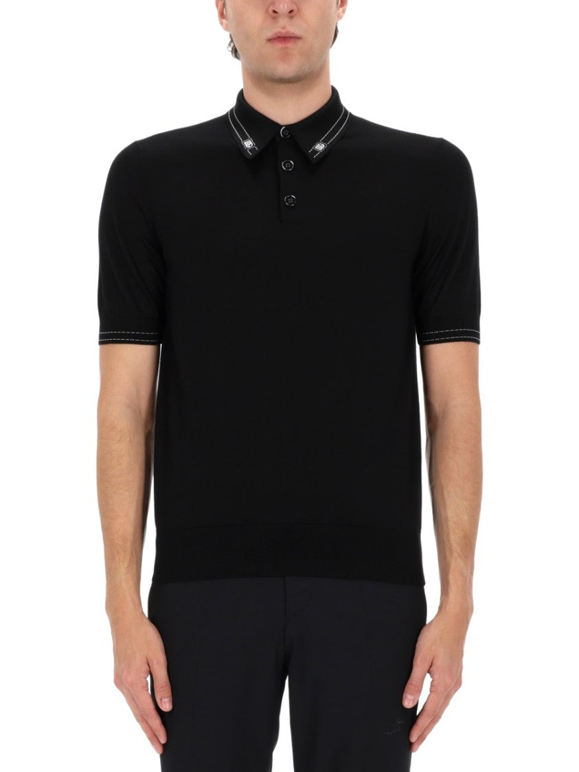Dolce & Gabbana Neutrals Fitted Contrast Stitching Silk Polo Shirt