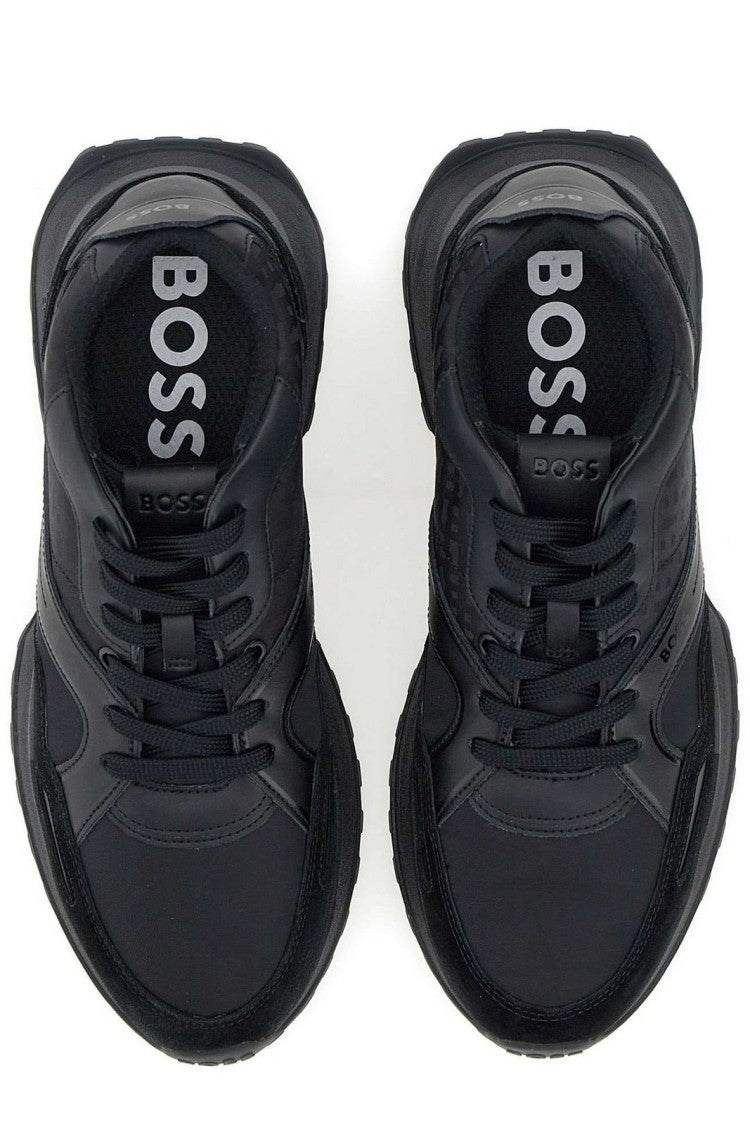 Boss Minimalist Black Low-Top Sneakers With Smooth Finish