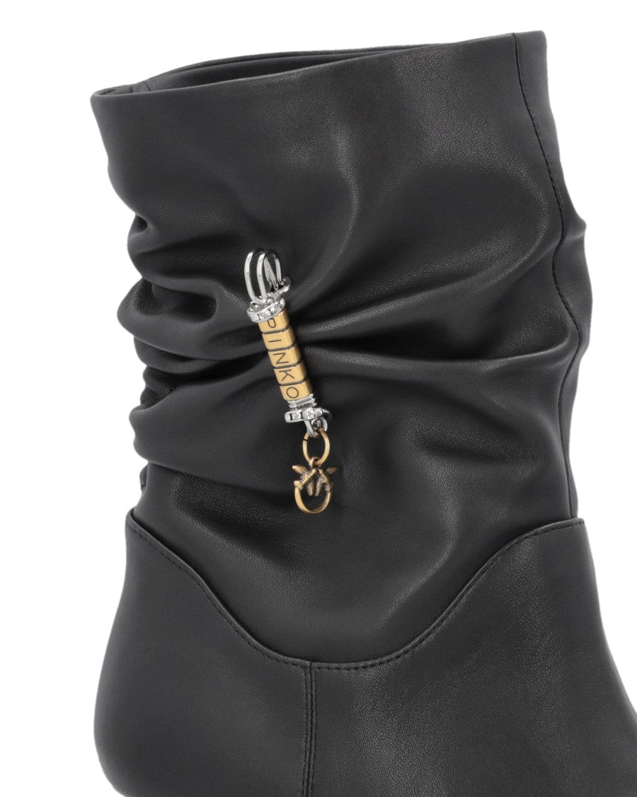 Pinko Black Nappa Leather Ruched Boots