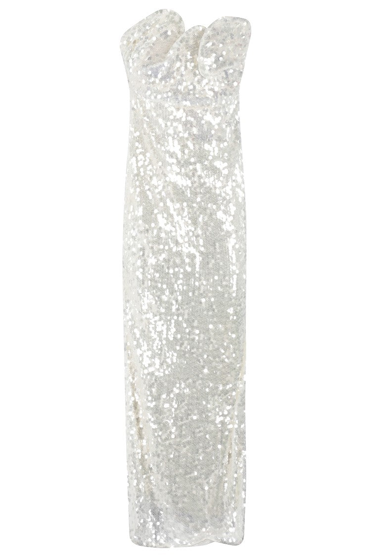 Christopher Esber Opaline Fitted White Sequin Evening Dress