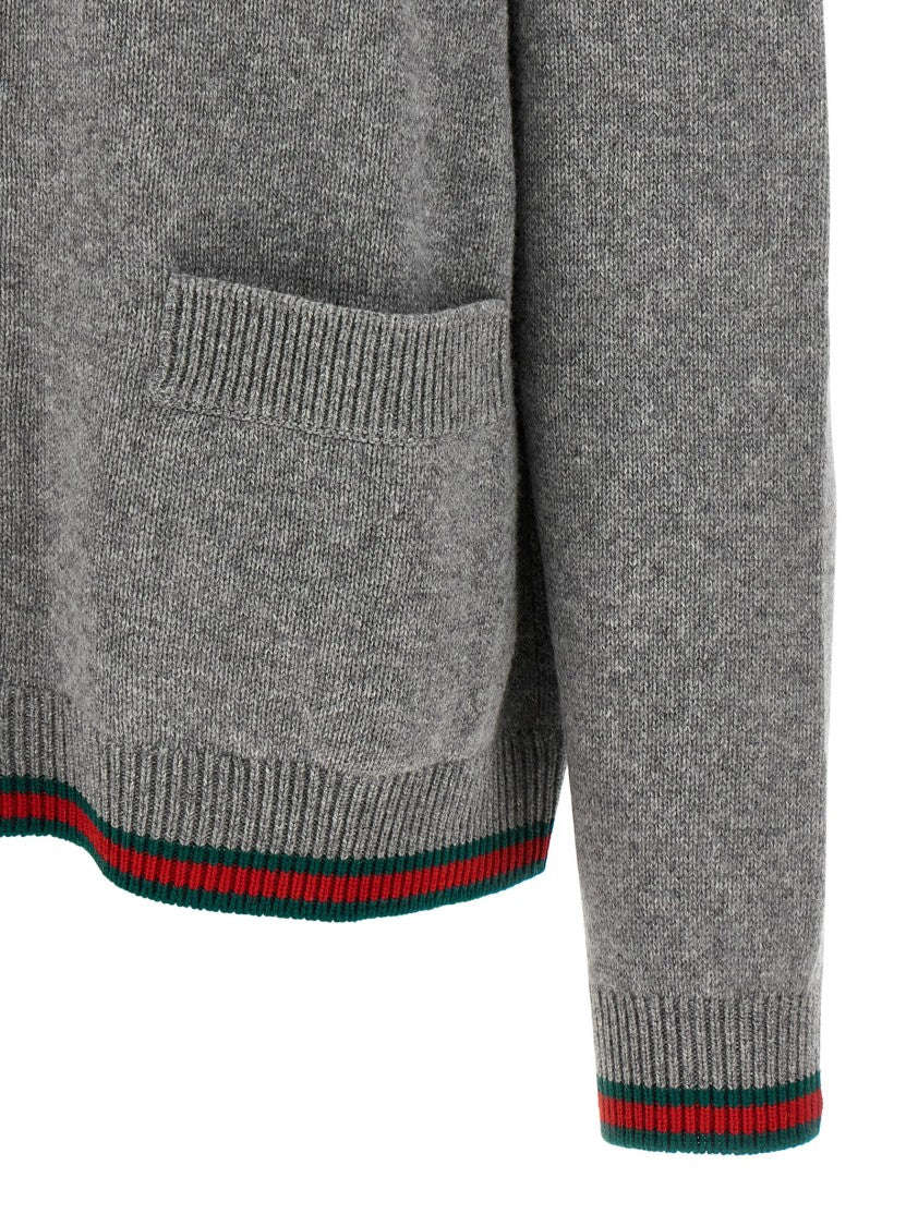Gucci Polo-Style Cashmere Blend Cardigan With Intarsia Detailing