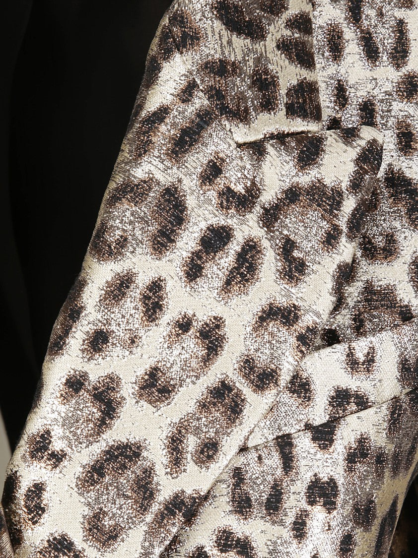 P.A.R.O.S.H. Double-Breasted Leopard Print Blazer With Textured Finish