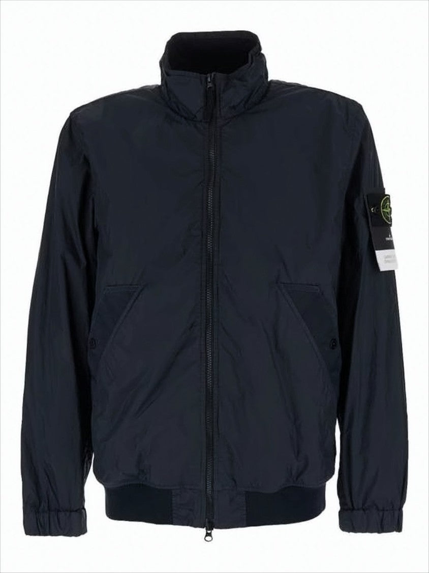 Stone Island Lightweight Blue Nylon Jacket With High Collar