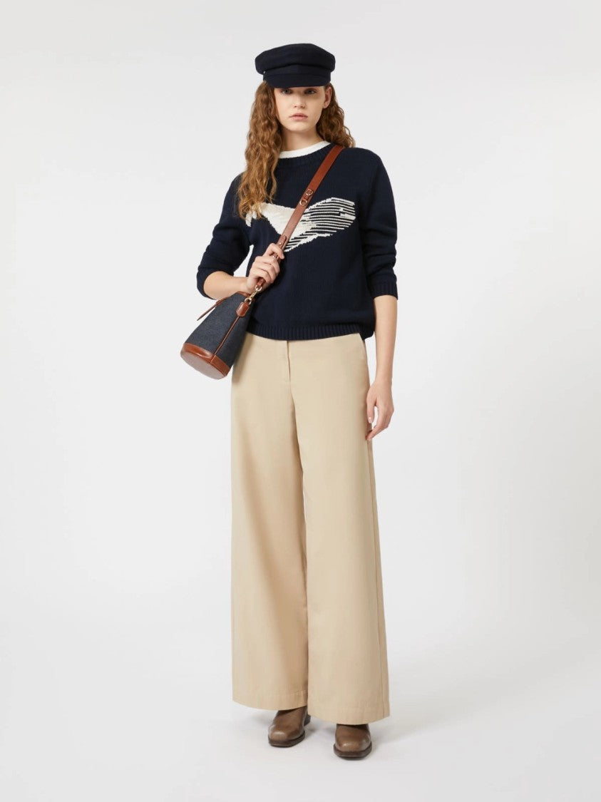 Max Mara Navy Blue Knit Sweater With Abstract Pattern