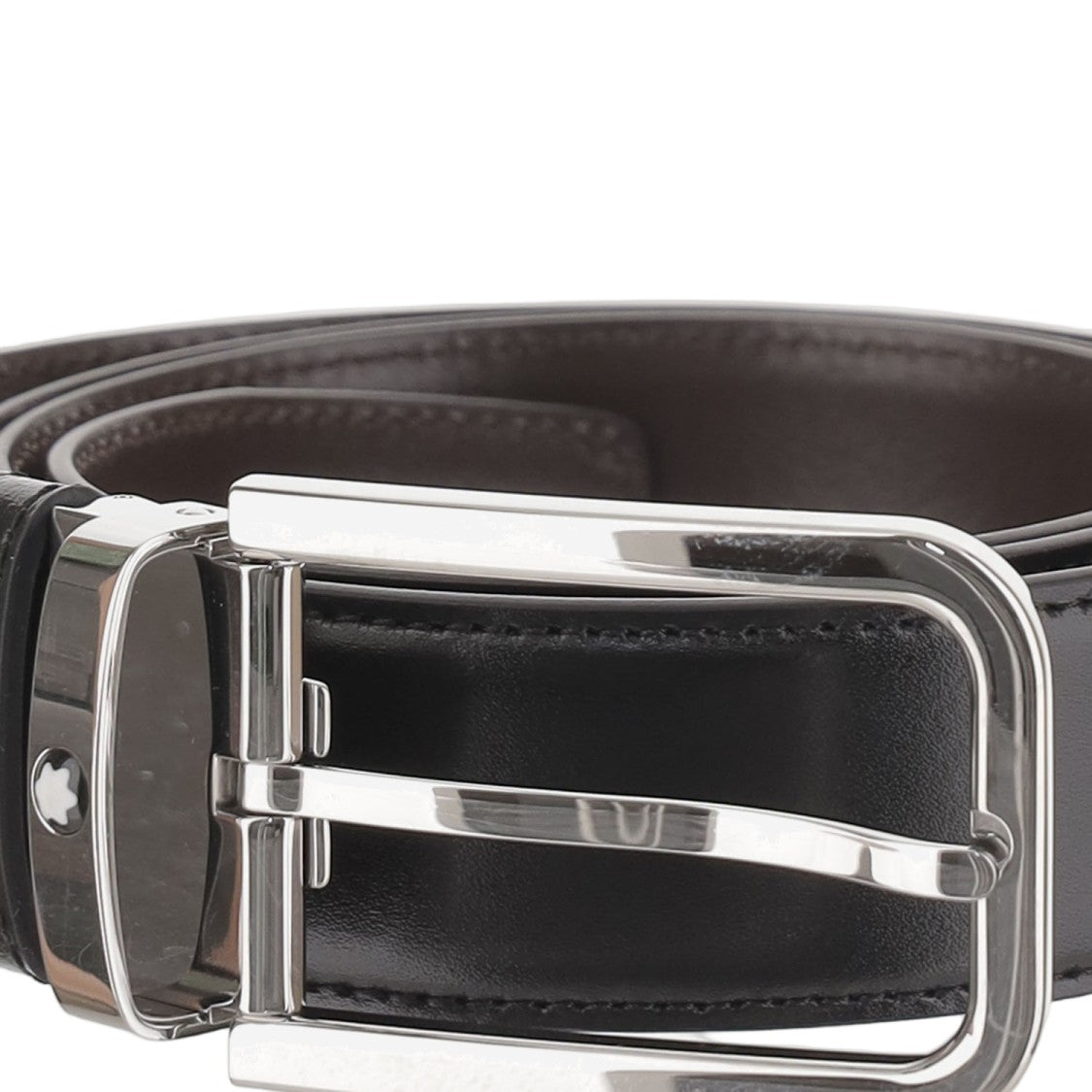 Montblanc Black Reversible Leather Metal Buckle Belt