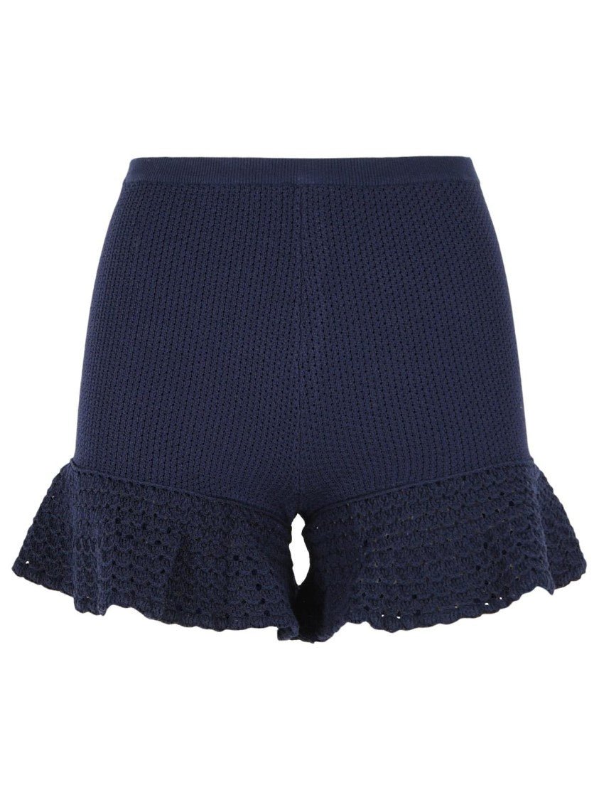 Self-Portrait Navy Blue Viscose Blend Shorts