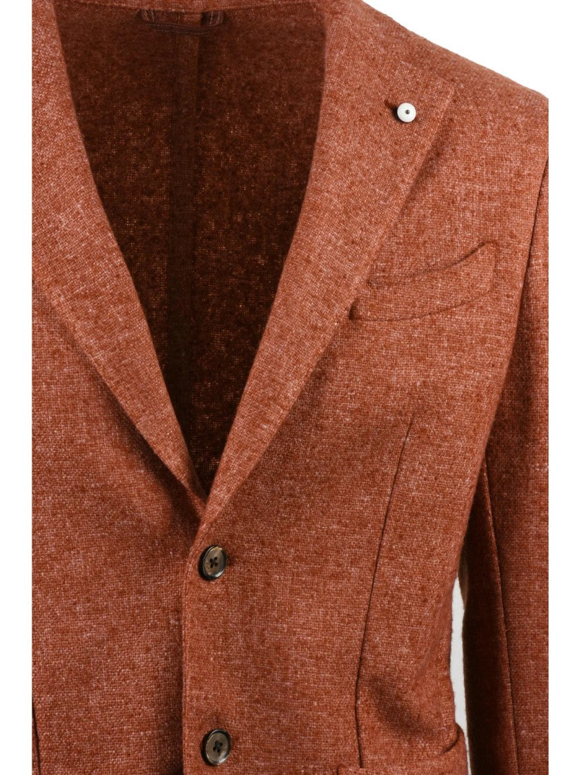 L.B.M. 1911 Rounded Unlined Brown Wool-Polyester Jacket With Button Closure