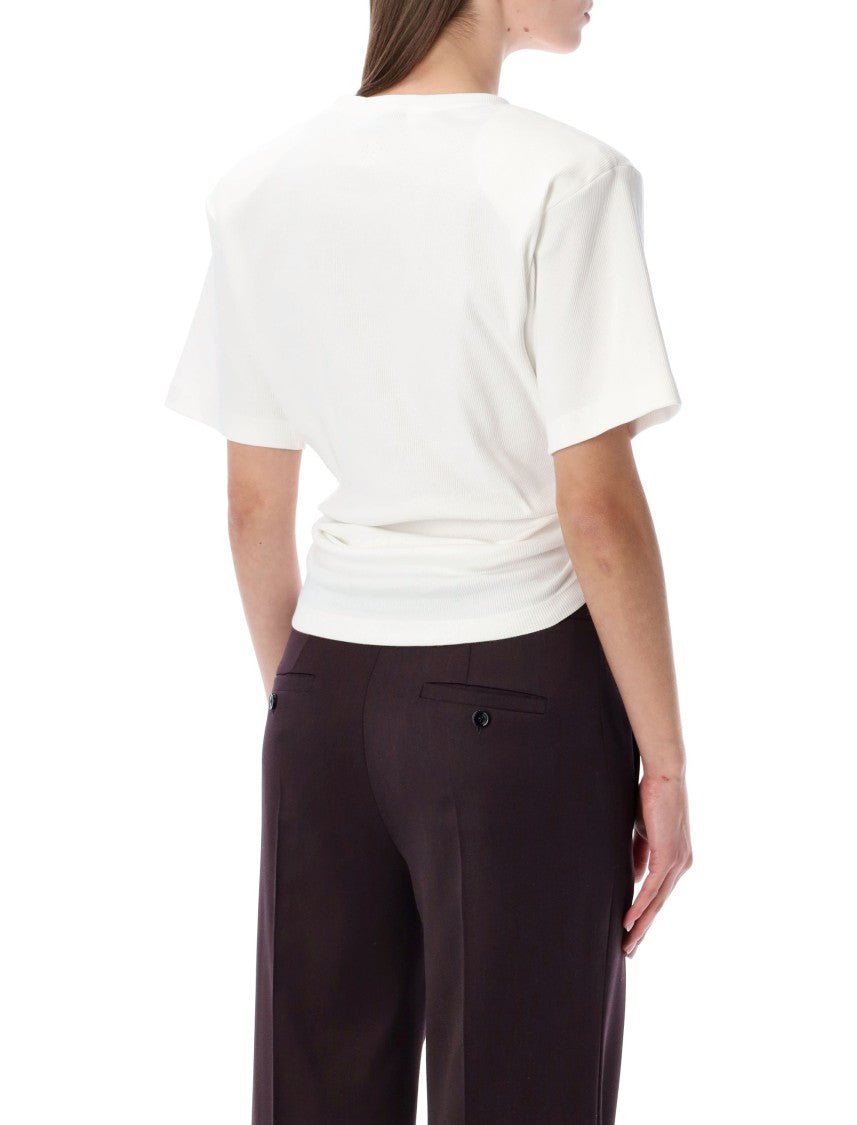 Magda Butrym Ribbed Short-Sleeved Top With Front Knot And Draped Effect