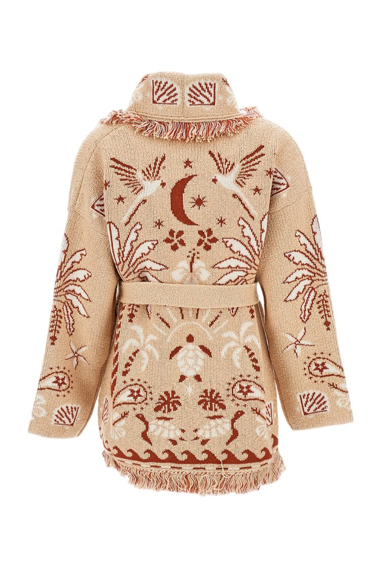Alanui Open Long Cardigan With Belt And Fringed Edges