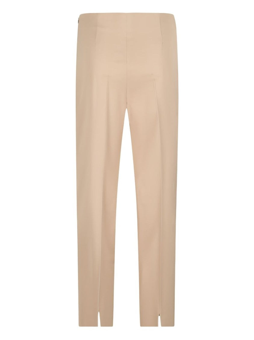 Pt Torino High-Waisted Beige Straight Leg Pants With Rear Slits