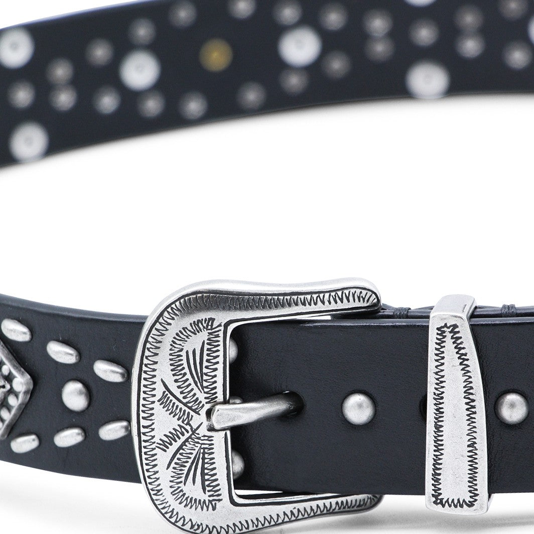 Golden Goose Black Silver Accents Embossed Leather Belt