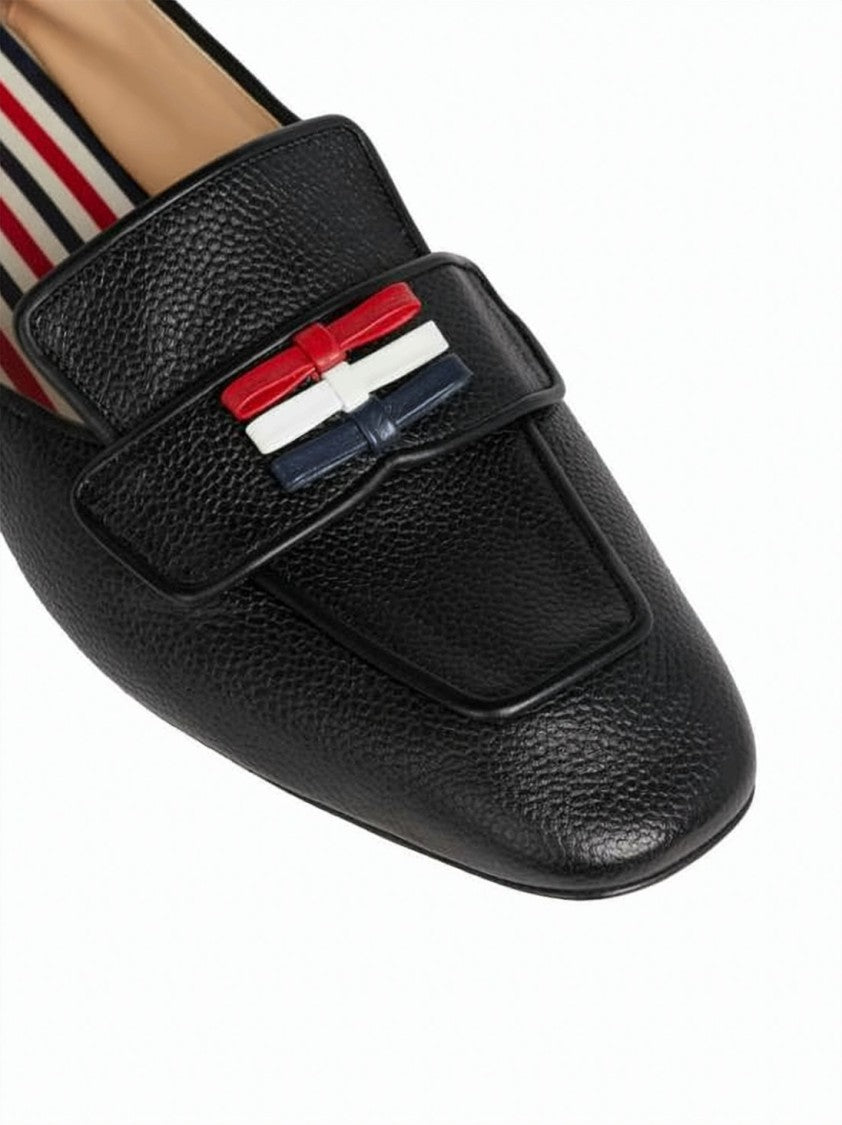 Thom Browne Pointed Toe Calf Leather Flat Shoes With Tricolor Ribbon Detail