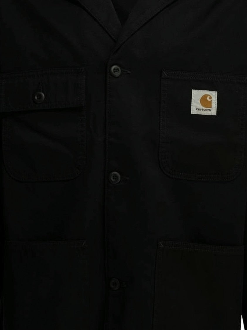 Carhartt Wip Boxy Black Cotton Jacket With Button-Up Front And Four Pockets