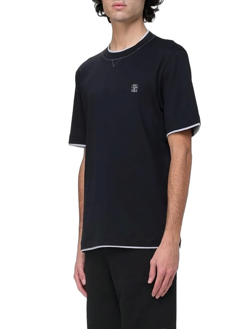 Brunello Cucinelli Relaxed-Fit Black T-Shirt With Contrasting Trim