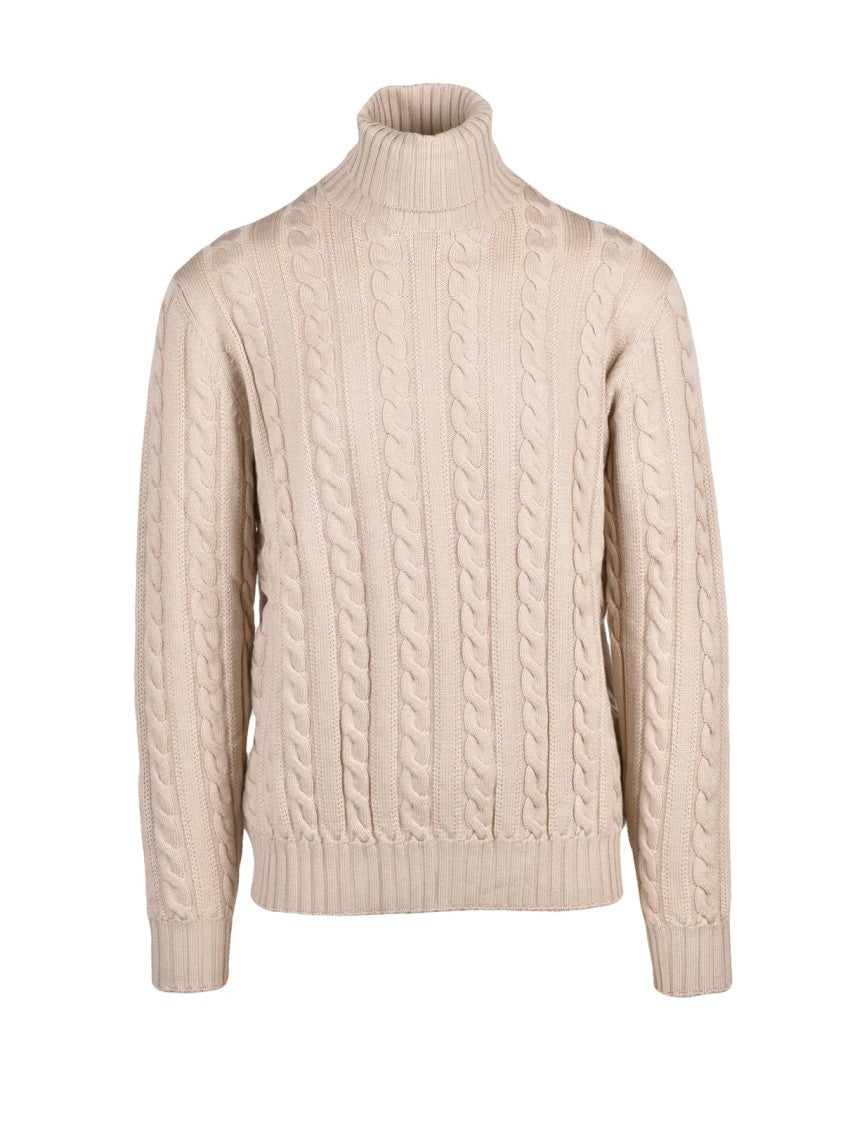 Filippo De Laurentiis Beige Extrafine Merino Wool Cable Knit Sweater