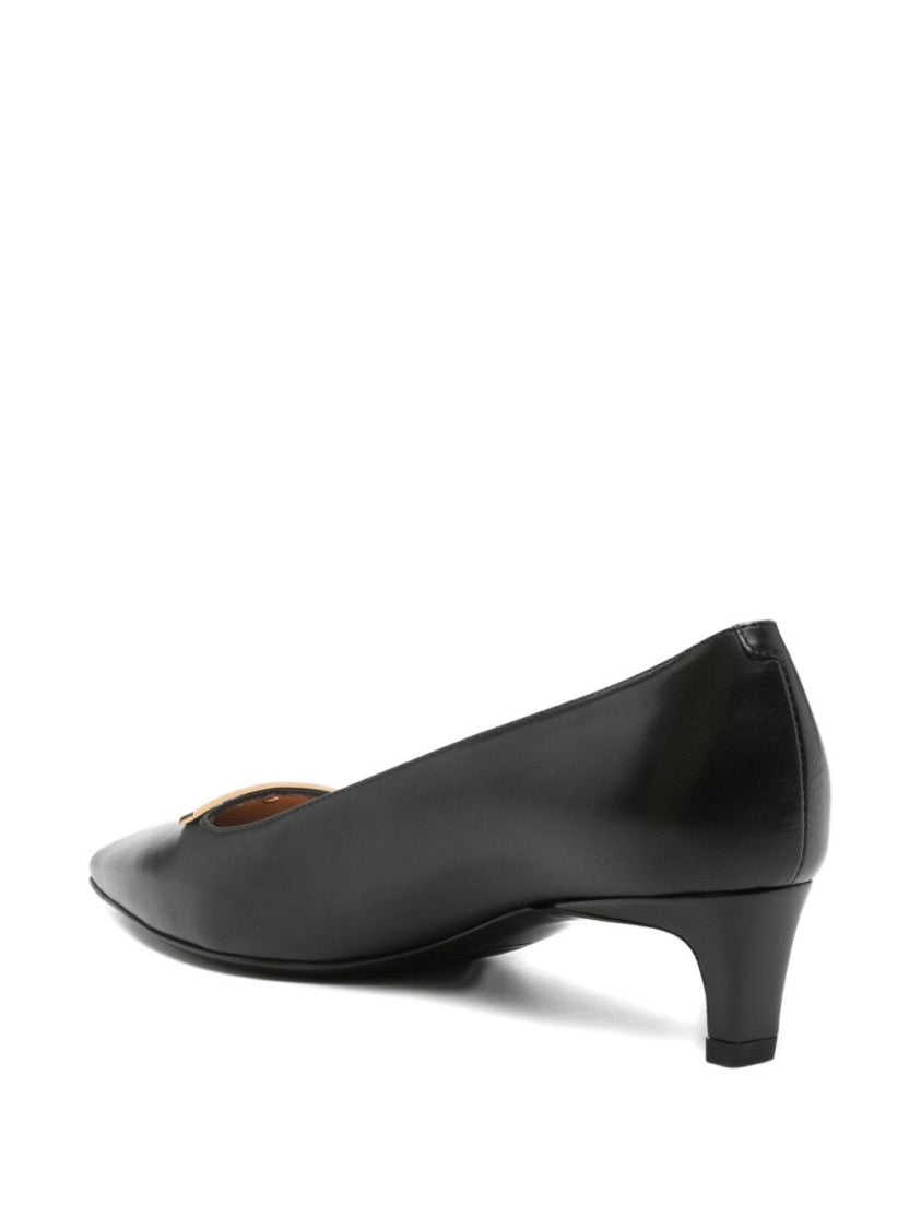 Tod's Black Gold Bar Pointed Kitten Heels