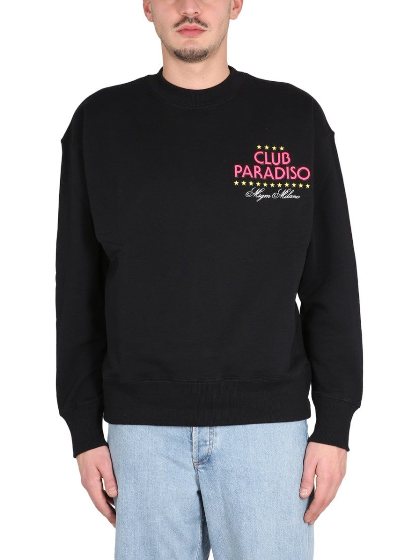 Msgm Black Sweatshirt With Front And Back Logo Print