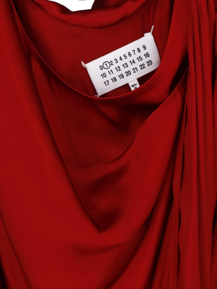 Maison Margiela Draped Maxi Dress In Red Satin Blend With Side Slit