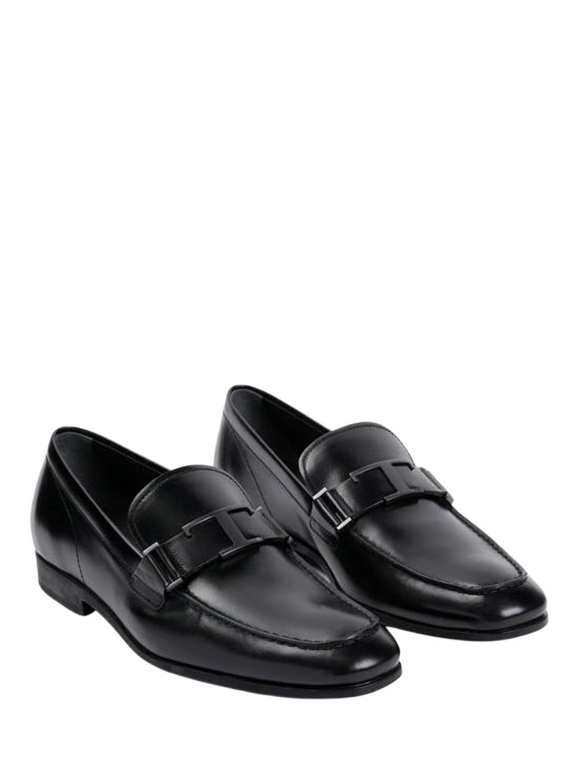 Tod's Polished Black Calf Leather Loafers