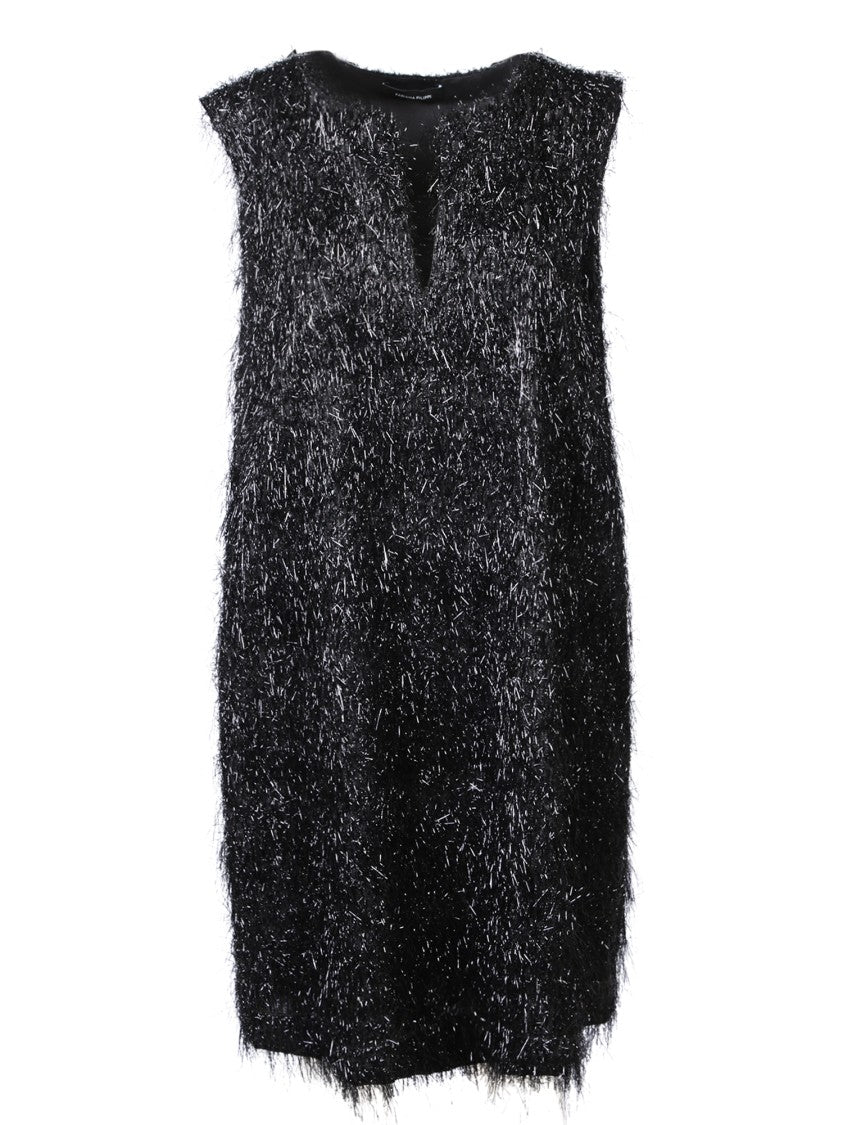 Fabiana Filippi Black V-Neck Dress With Metallic-Threading Fringe