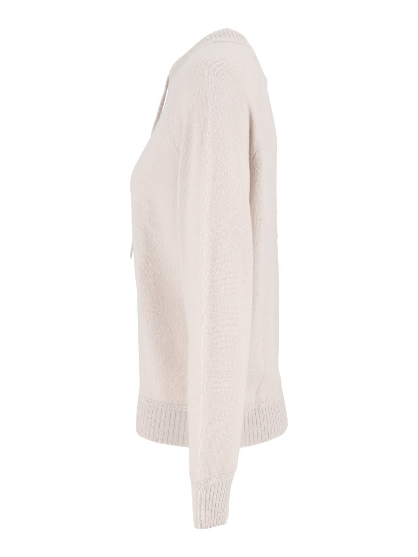 Allude Beige Lightweight Round Neck Tie Sweater
