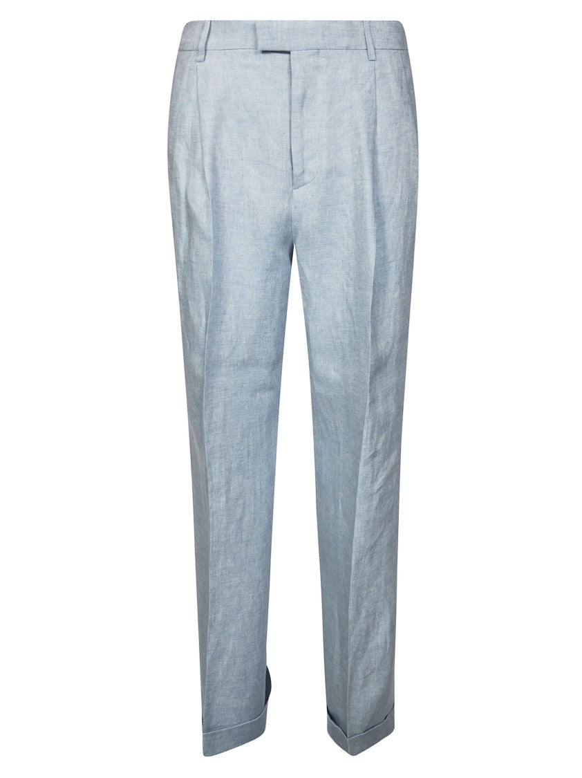 Berwich White Palazzo Double Pleat Linen Pants