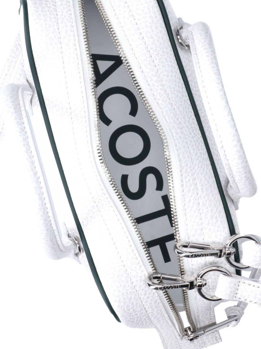 Lacoste White Rectangular Textured Leather Logo Bag