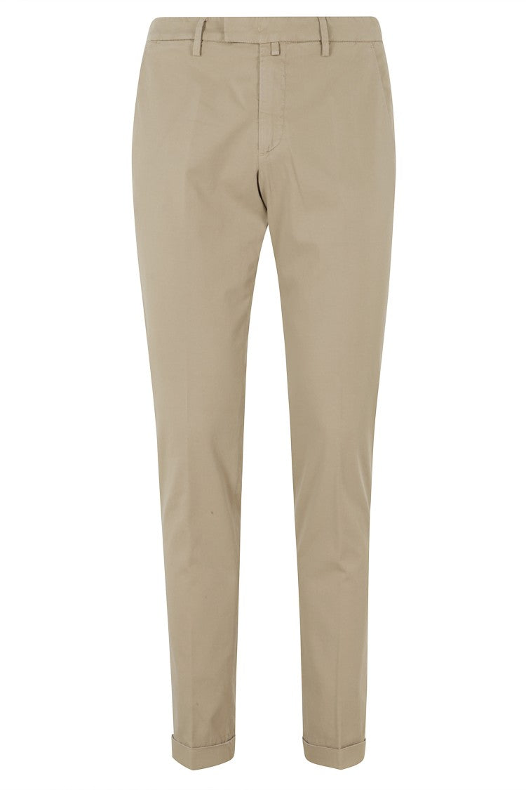 Briglia Beige Side Slanted Pockets Belt Loops Cotton-Blend Straight-Leg Pants
