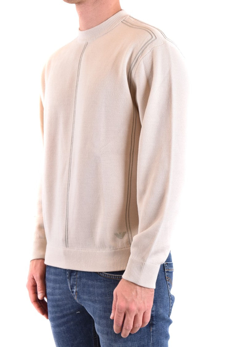 Emporio Armani Beige Knitwear With Ribbed Crew Neckline And Vertical Seams
