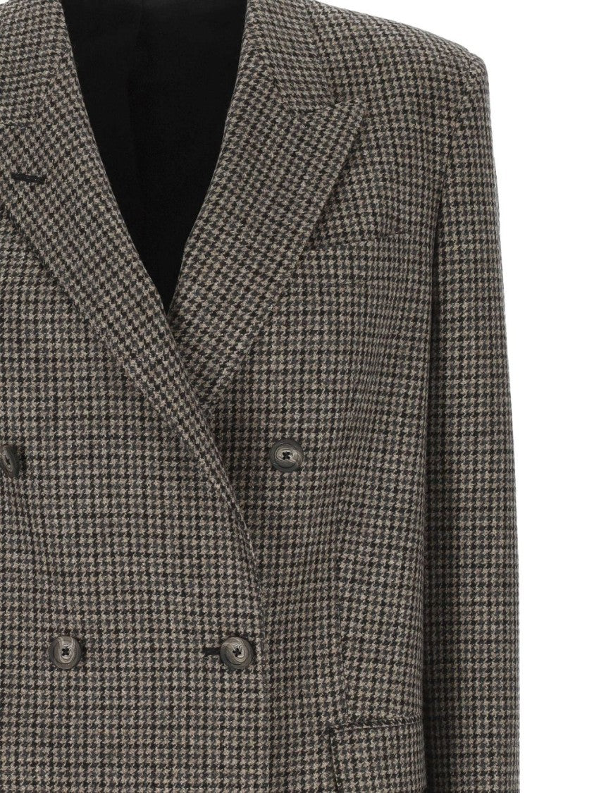 Tagliatore Double-Breasted Houndstooth Blazer With Peak Lapels And Welt Pockets