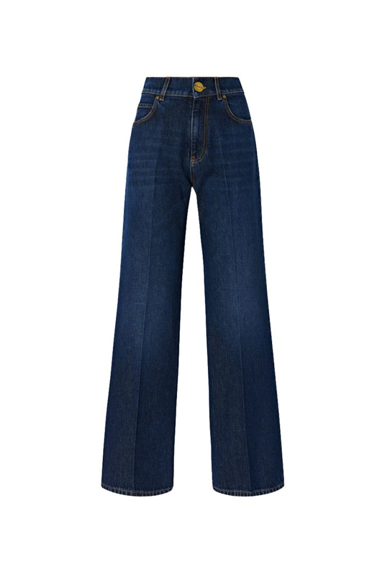 Pinko Blue Cotton Wide-Leg Cropped Jeans