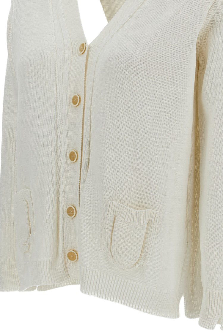 M.S.M. Milano Ribbed Cotton Cardigan With Button Closure And Applied Pockets