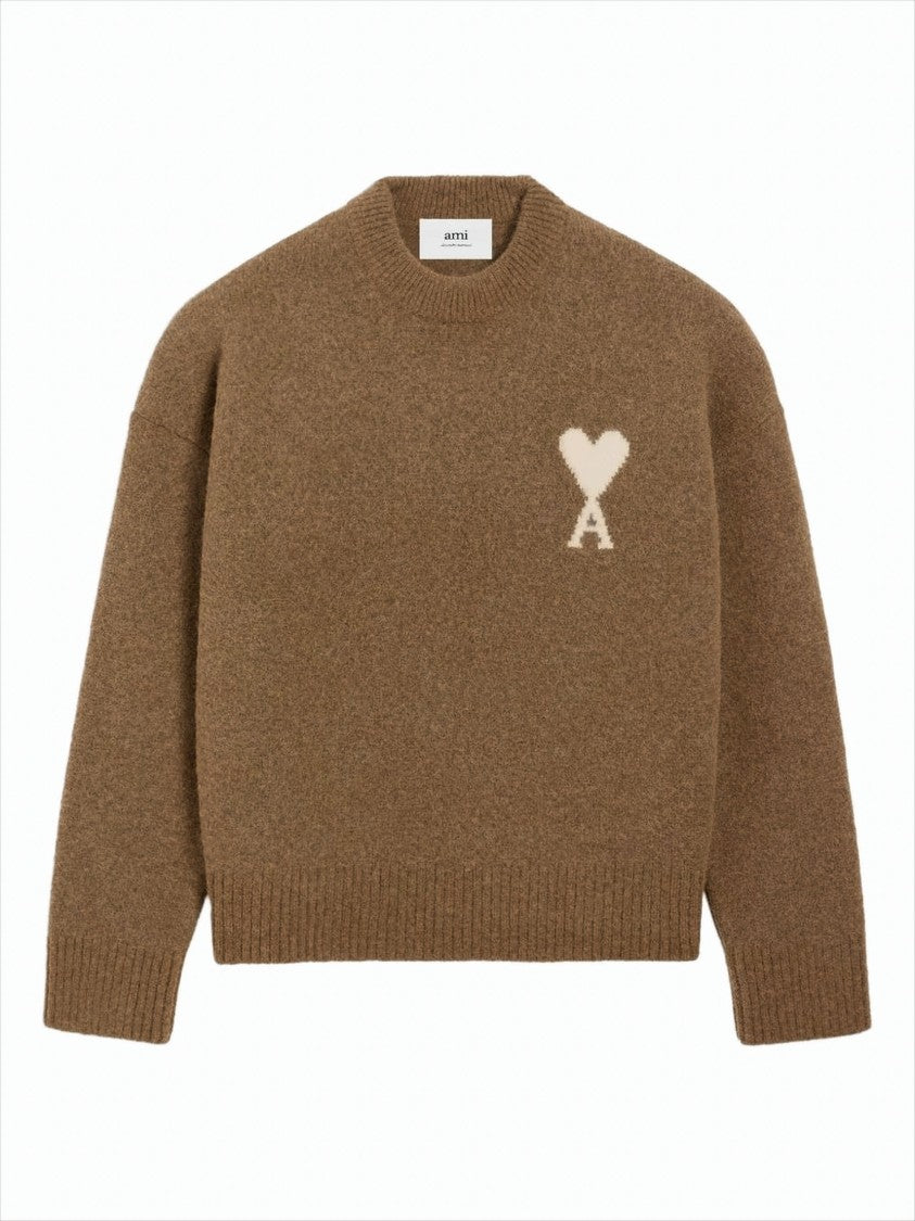 Ami Heart Embroidered Crew Neck Sweater With Relaxed Fit