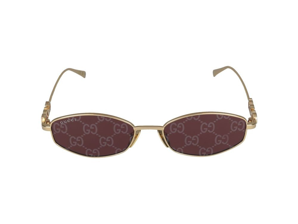 Gucci Gold Oval Red Lenses Metal Frame Sunglasses