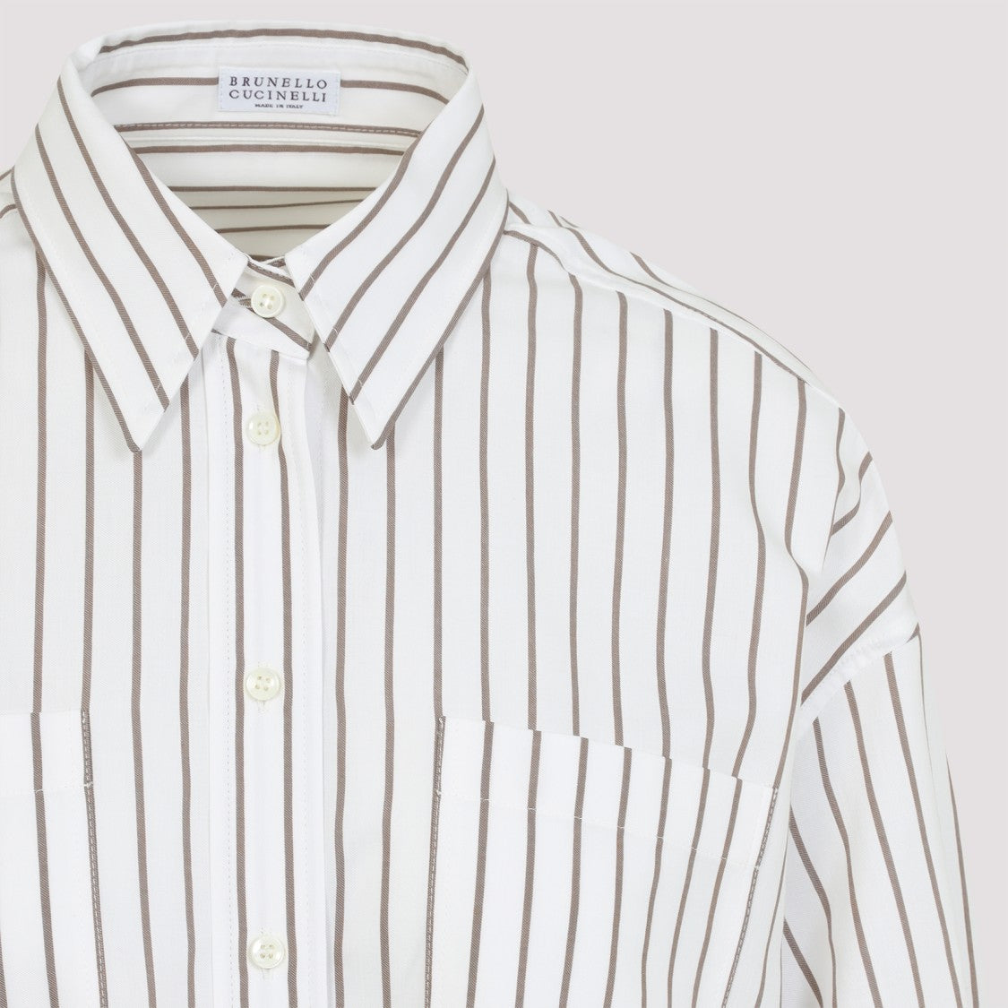 Brunello Cucinelli Vertical Striped Cotton Shirt With Cropped Fit